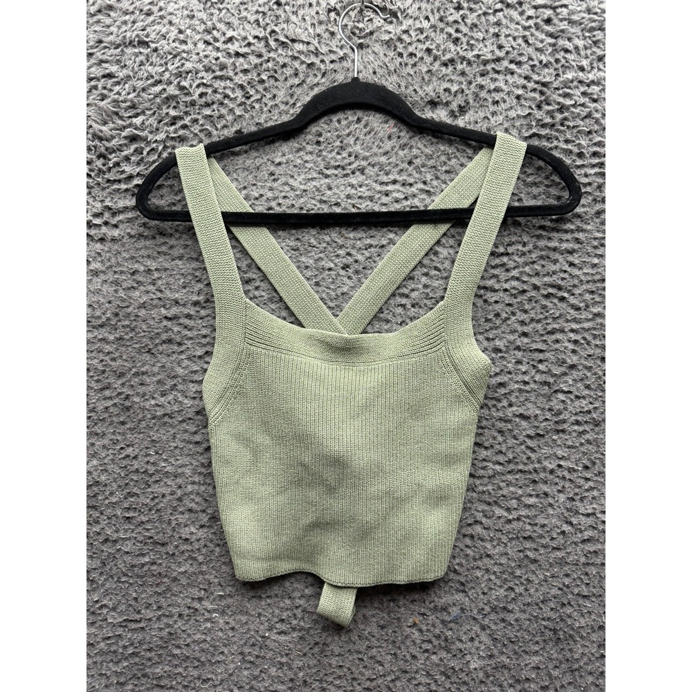 Aritzia Wilfred Cayenne Cropped Ribbed Knit Halter Top Sage Green Womens Size M